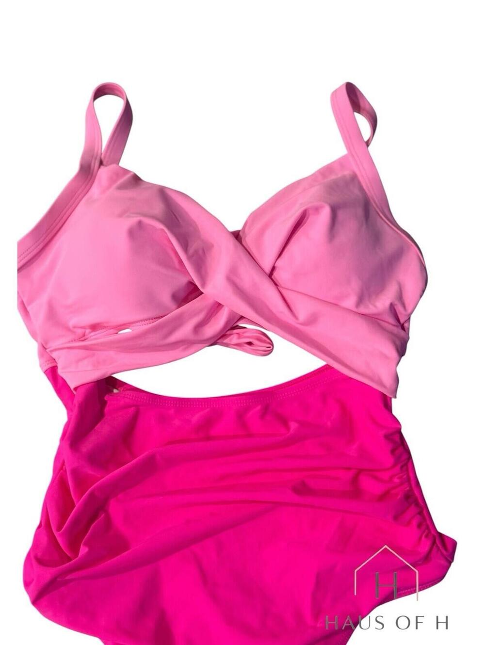 Women's One Piece Swimsuit Tummy Control Cutout High Waisted Bathing Suit pink